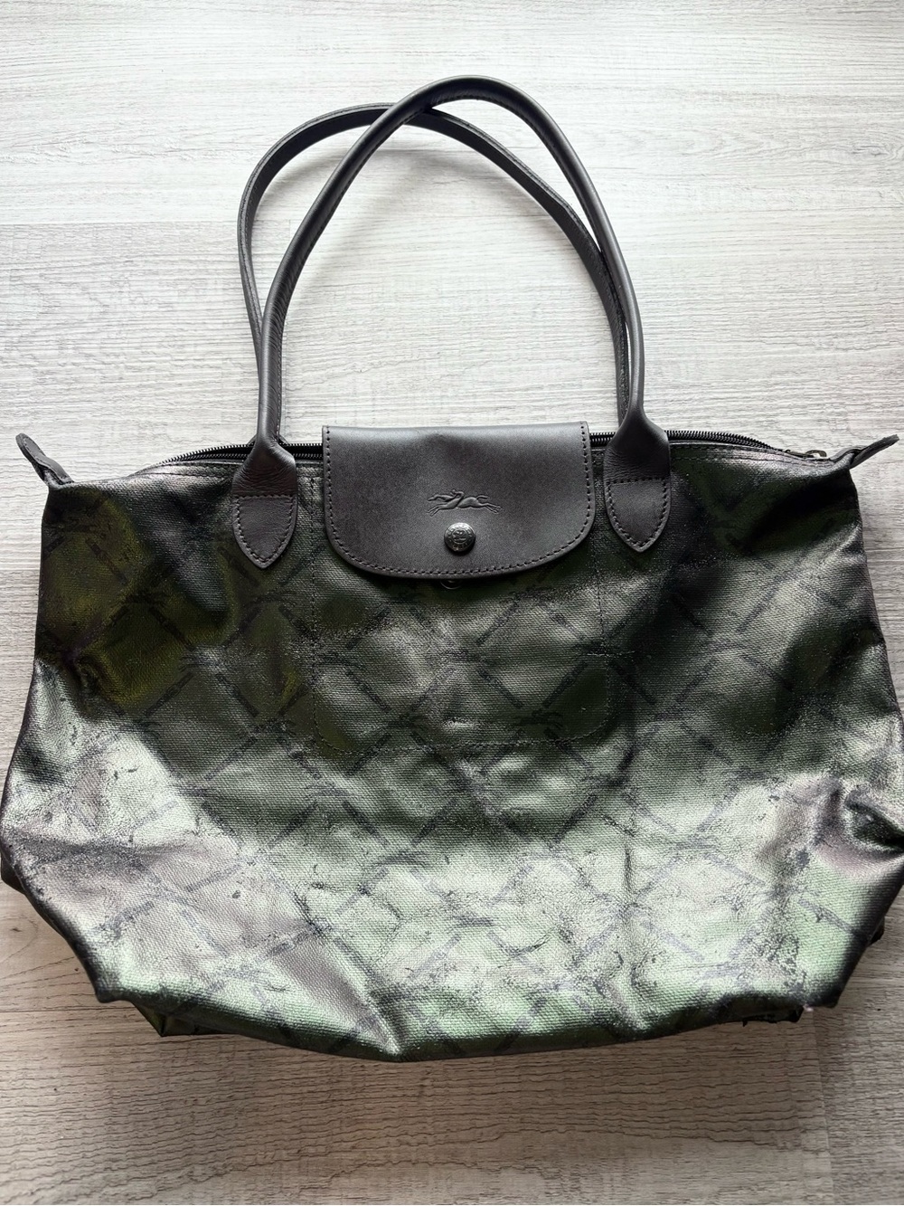 RARE Longchamp Le Pliage Tote Metallic Bag